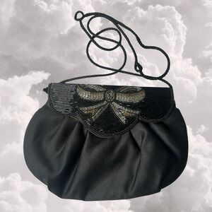 Vintage Black Bow Beaded Going out Bag